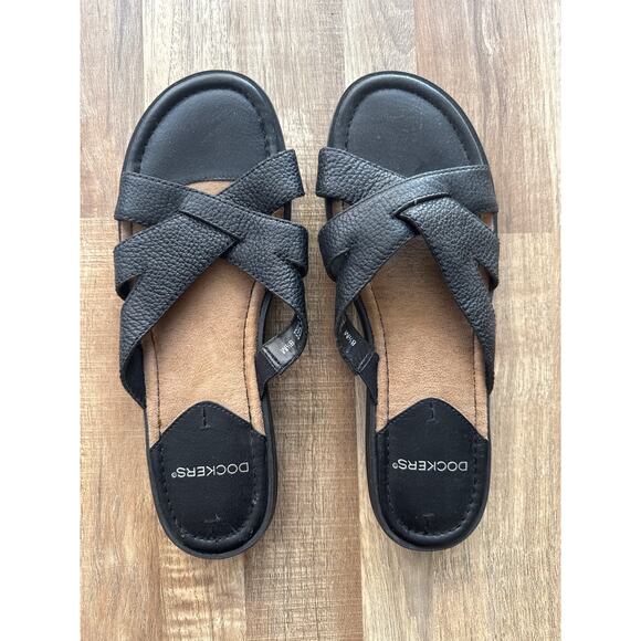 Women's Y2K Dockers Strappy Leather Slip On Sandals in Black size 8.5 Lagenlook - Picture 1 of 3